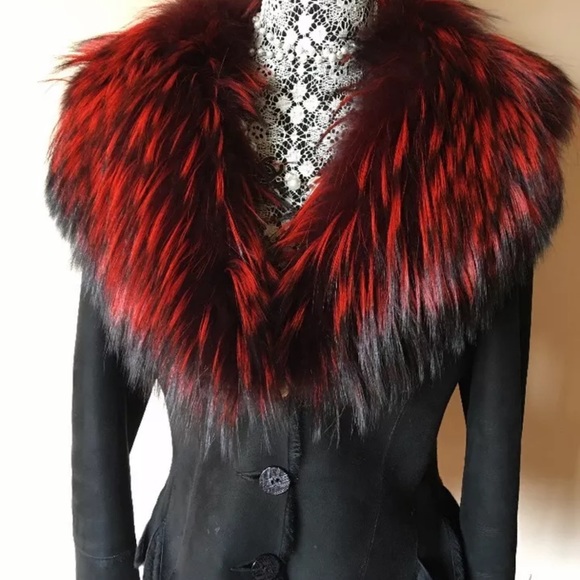 Gorgeous Black 100% Italian Shearling Sheepskin & Fox Jacket Coat Sz S/M - Picture 1 of 12